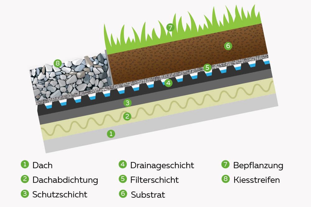 Pultdach: begrünt und bekiest