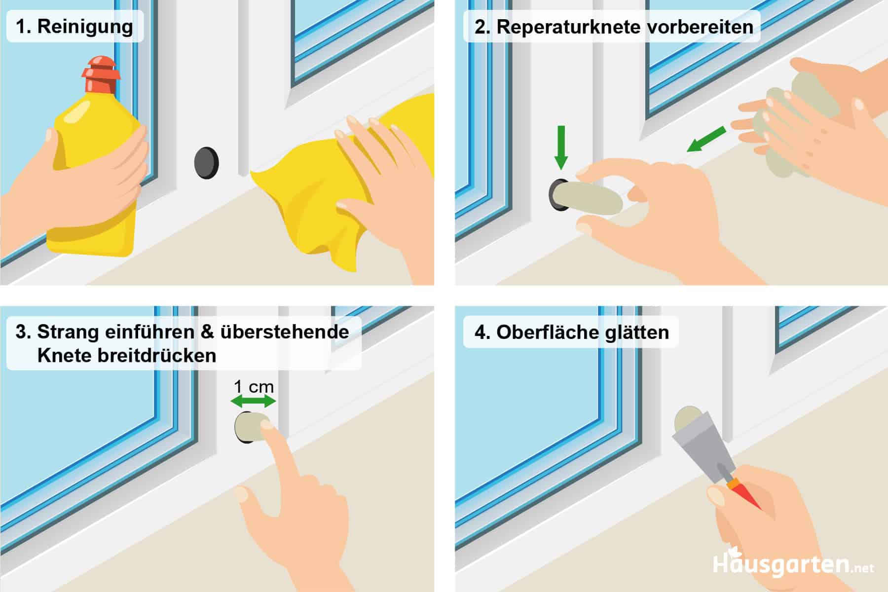 Löcher im Kunststofffenster reparieren: Reperaturknete