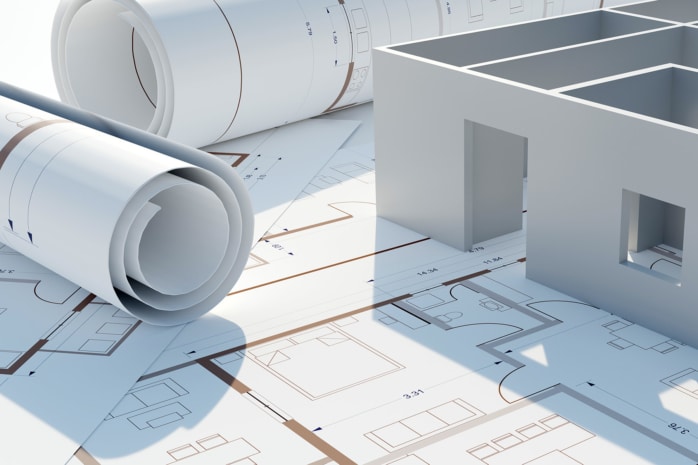 Bauplan mit Rohbau Model