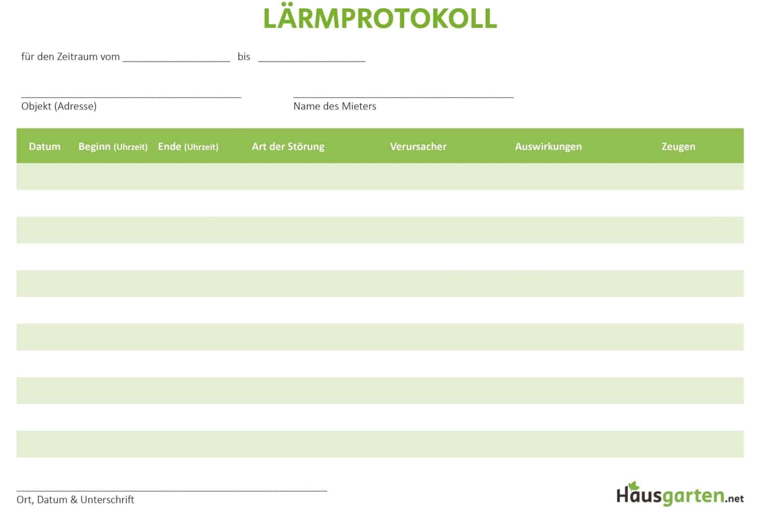 Lärmprotokoll: Muster und PDF-Vorlage zum Ausdrucken - Hausgarten.net